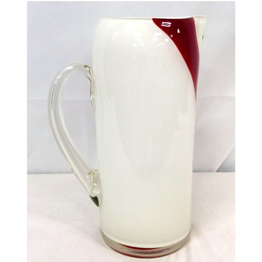 Vintage Action International Ltd. Glass Pitcher White & Red Swirl Pattern - Picture 6 of 7